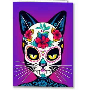Cat Sugar Skull - Day of The Dead Greeting Card