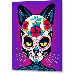 Cat Sugar Skull - Day of The Dead Metal Print