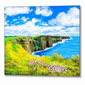 Irish landscape metal print featuring the magical Cliffs of Moher