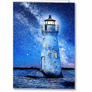 Cockspur Island Light At Night - Georgia Coast Greeting Card