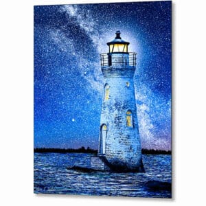 Cockspur Island Light At Night - Georgia Coast Metal Print