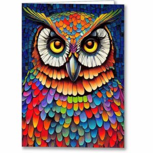Colorful Owl Portrait - Mosaic Greeting Card