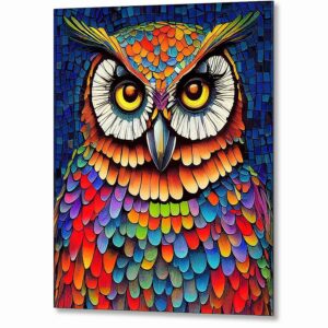 Colorful Owl Portrait - Mosaic Metal Print