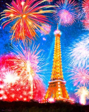 Eiffel Tower Fireworks - Paris Art Print