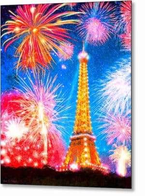 Eiffel Tower Fireworks - Paris Metal Print