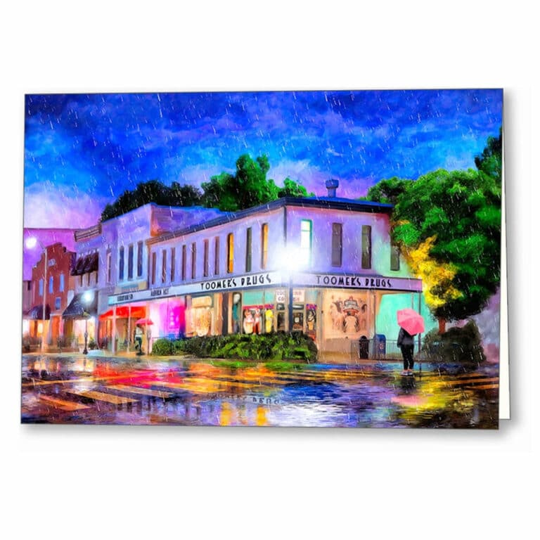 Toomer’s Corner Evening Rain – Auburn Greeting Card