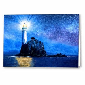 Fastnet Lighthouse At Night - Irish Greeting Card