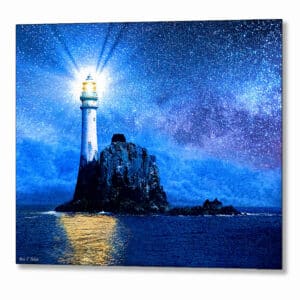 Fastnet Lighthouse At Night - Irish Metal Print