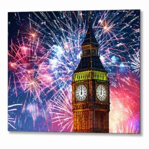 Fireworks Over Big Ben - London Metal Print