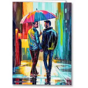Gay Couple In The Rain - Colorful Two Hearts Art Print