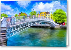 Dublin Landmark Art - Ha’Penny Bridge Greeting Card