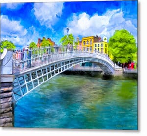 Dublin Landmark Art - Ha’Penny Bridge Metal Print