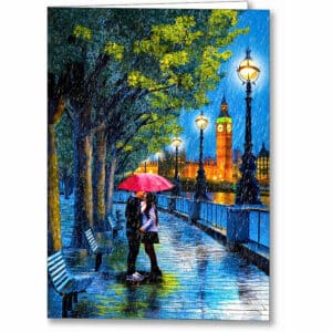 Kiss In The Rain - London River Thames Greeting Card