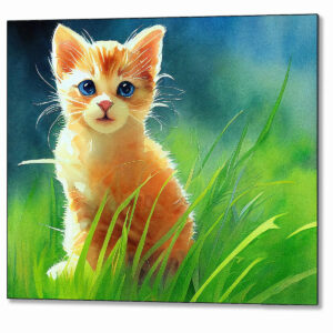 Kitten In The Grass - Ginger Cat Metal Print