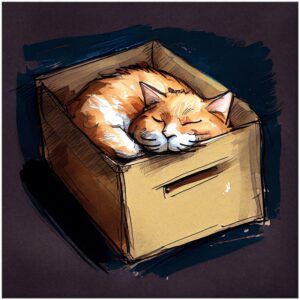 Kitty In A Box - Ginger Cat Art Print