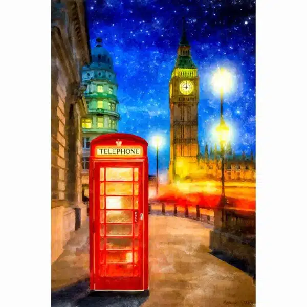 London Phone Box Art Print With Big Ben At Night