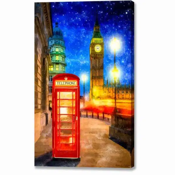 London Phone Box Canvas Print with Big Ben At Night