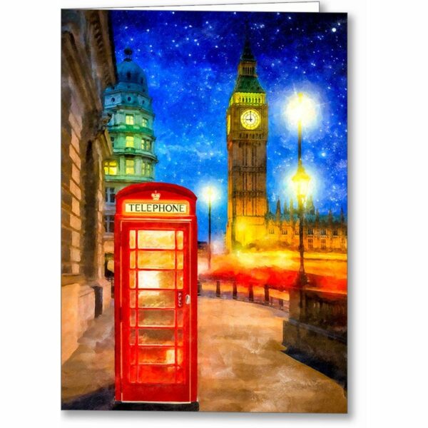 London Phone Box Greeting Card With Big Ben At Night