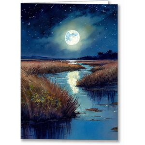 Night On The Coast - Georgia Salt Marsh Greeting Card