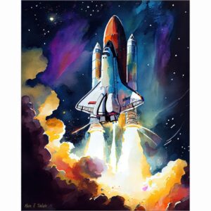 Night Shuttle Launch - Space Exploration Art Print