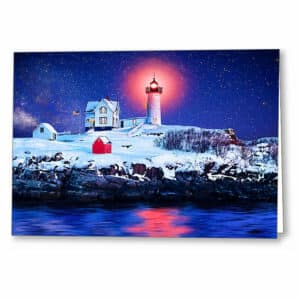 Nubble Light - Winter Night Greeting Card