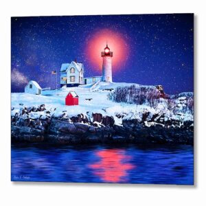 Nubble Light - Winter Night Metal Print
