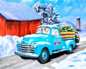 Old Blue Truck In The Snow - Winter Art Print