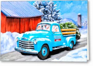 Old Blue Truck In The Snow - Winter Greeting Card