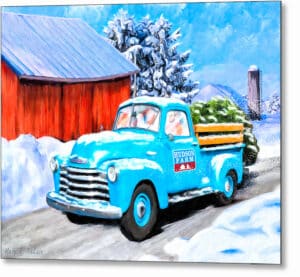 Old Blue Truck In The Snow - Winter Metal Print