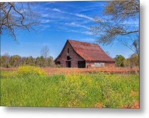 Spring Farm Scene - Georgia Barn Metal Print