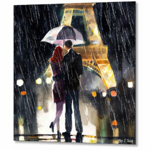Paris In The Rain - Eiffel Tower Metal Print