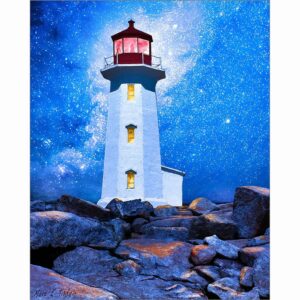 Peggys Cove Lighthouse at Night - Canada Art Print