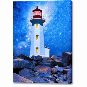 Peggys Cove Lighthouse at Night - Canada Canvas Print