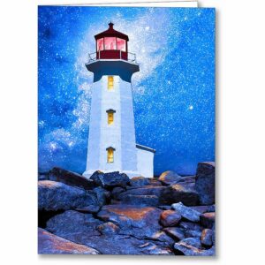 Peggys Cove Lighthouse at Night - Canada Greeting Card