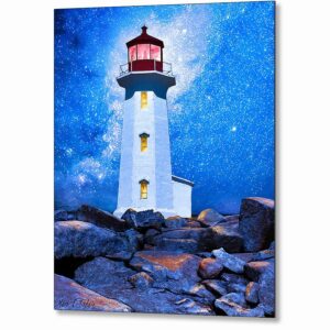 Peggys Cove Lighthouse at Night - Canada Metal Print