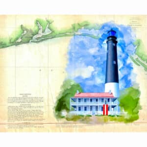 Pensacola Lighthouse - Vintage Florida Map Art Print