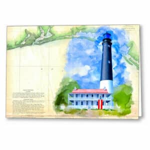 Pensacola Lighthouse - Vintage Florida Map Greeting Card