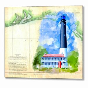 Pensacola Lighthouse - Vintage Florida Map Metal Print