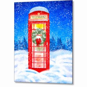 Phone Box In the Snow - British Christmas Metal Print