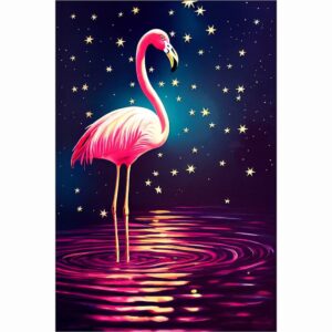Pink Flamingo - Starry Night Art Print