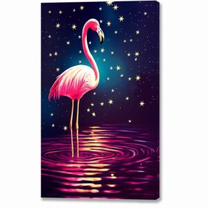 Pink Flamingo - Starry Night Canvas Print