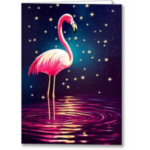 Pink Flamingo - Starry Night Greeting Card