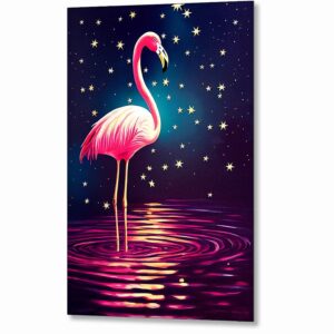 Pink Flamingo - Starry Night Metal Print