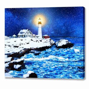 Portland Head Light In The Snow - Winter Night Canvas Print