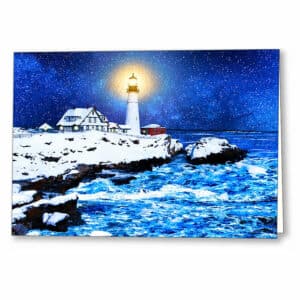 Portland Head Light In The Snow - Winter Night Greeting Card