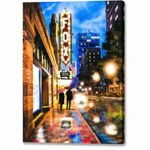 Rain Falling On Peachtree Street - Atlanta Canvas Print with mirror wrap