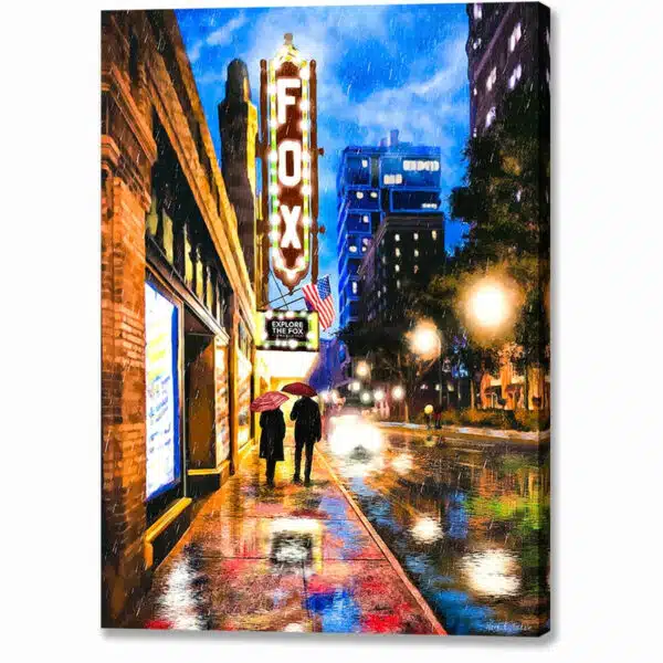 Rain Falling On Peachtree Street - Atlanta Canvas Print with mirror wrap