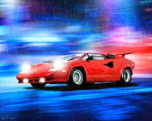 Red Lamborghini Countach - Classic Car Art Print