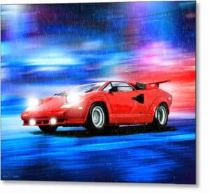 Red Lamborghini Countach - Classic Car Metal Print