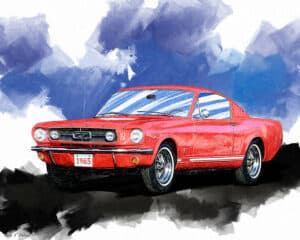 Red Mustang Fastback - Classic Car Art Print